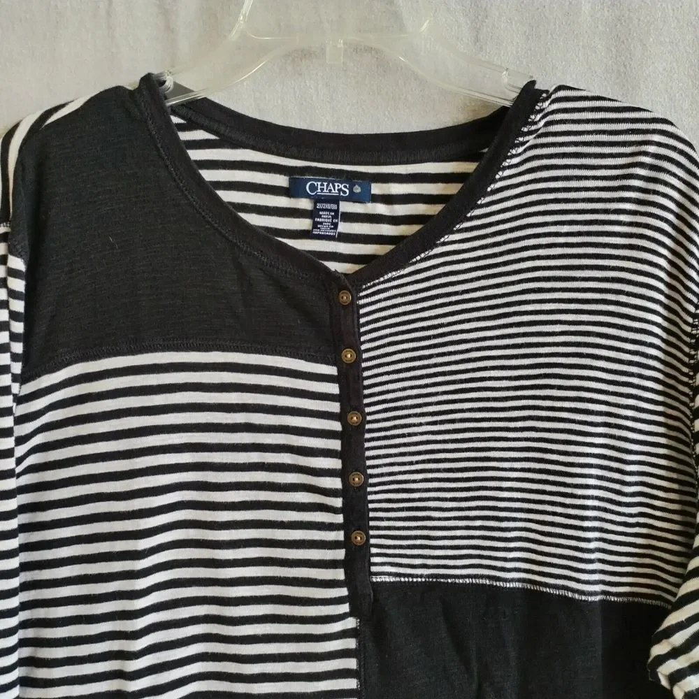 CHAPS‎ Sweater Womens 2XL 3/4 Sleeve Colorblock Stripe Knit White Navy Blue